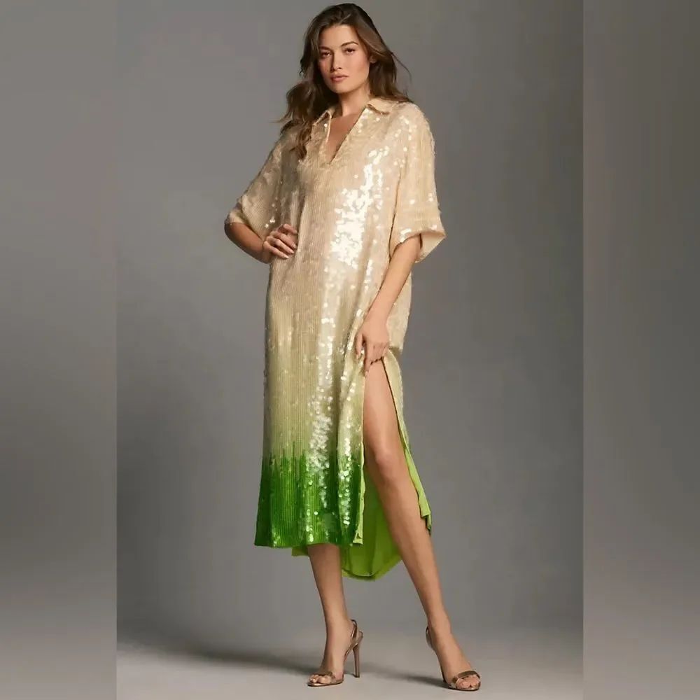 Anthropologie Dhruv Kapoor Short Sleeve Sequin Maxi Dress Small